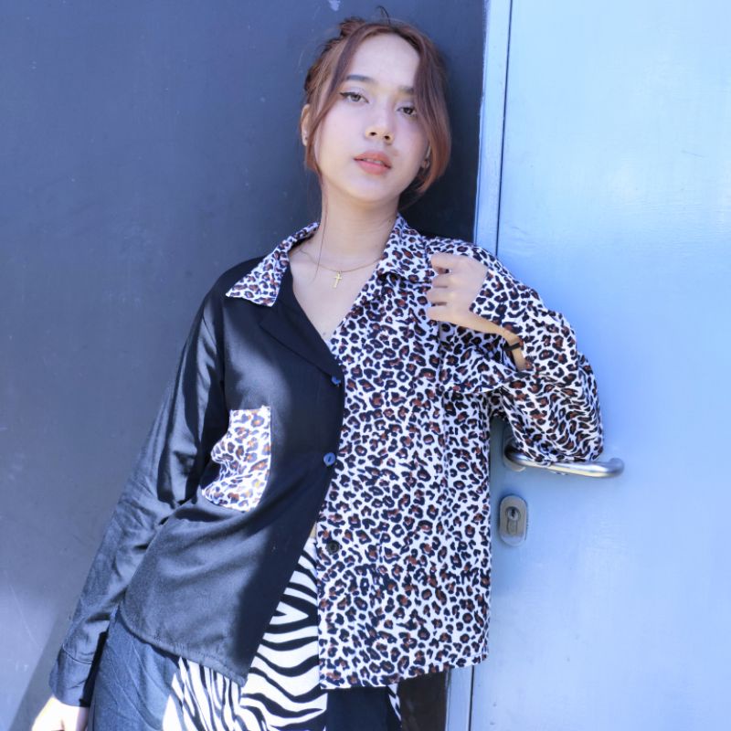 two tone kemeja-Leo white panjng