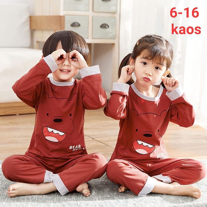 BAJU TIDUR ANAK SETELAN PIYAMA BAYI SET LENGAN PANJANG KAOS KATUN C18-A1,B1