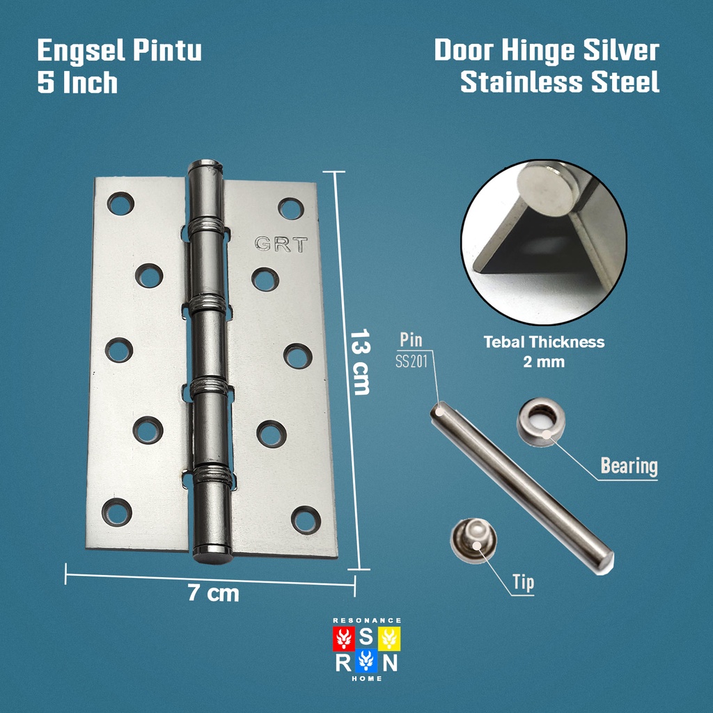 Engsel Pintu Silver / Jendela TEBAL 5 inch SILVER Resonance Home