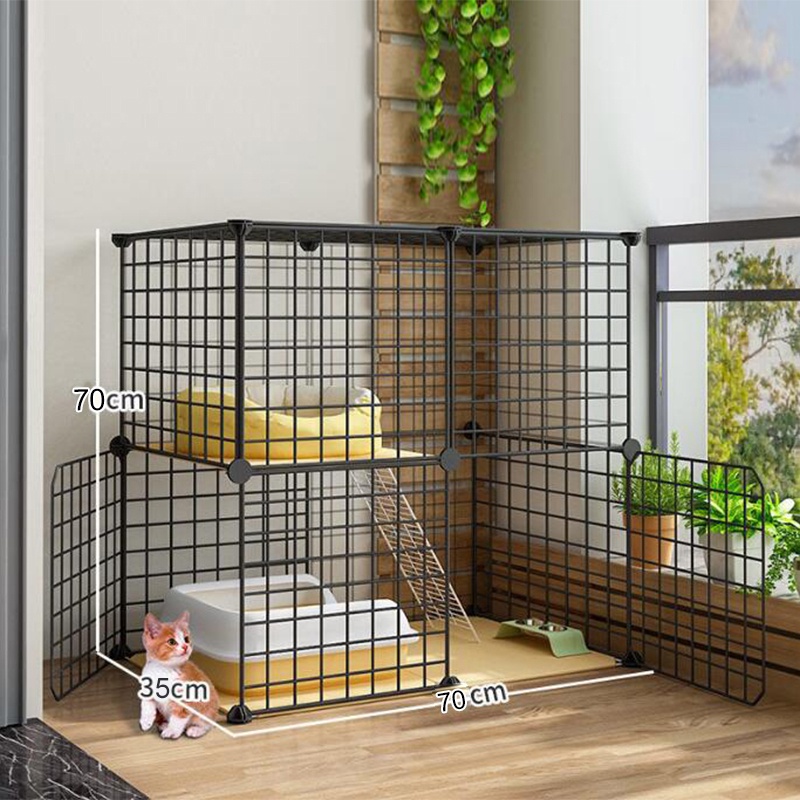 olla DIY Kandang Hewan Peliharaan / Kandang Kucing / Kandang Anjing / Kandang Kelinci / Kandang Hamster /  Pagar Besi-set lengkap-Hitam
