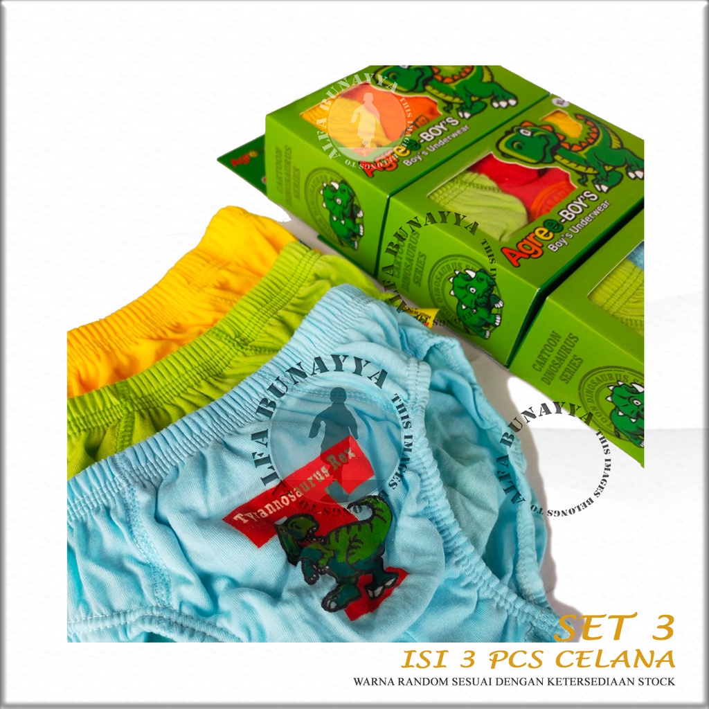 3 Pcs Celana Dalam Anak Laki-laki Agree Boys Dinosaurus CD Boys Underwear