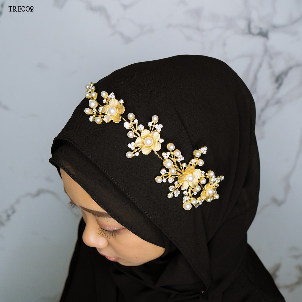 [PRODUK TERLARIS] HEADPIECE HIJABERS TIARA ASESORIS WEDDING EMAS BUNGA TRE002