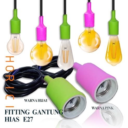 Fitting Lampu Gantung E27 1M Warna - Warni Fitting Karet Gantung Hias