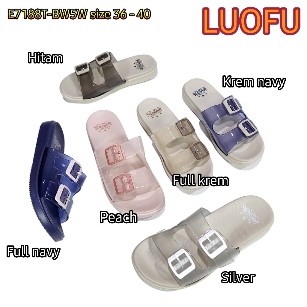 LUOFU ORIGINAL jelly sandal karet empuk murah wanita selop ban2 import E7188T-BW5W