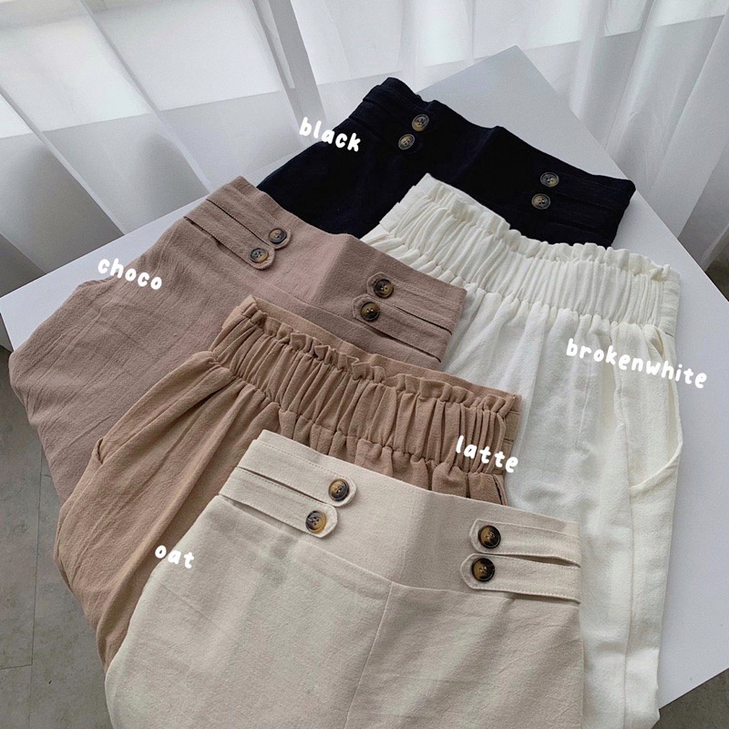 Celana Kulot Linen Highwaist Premium Side Double Button