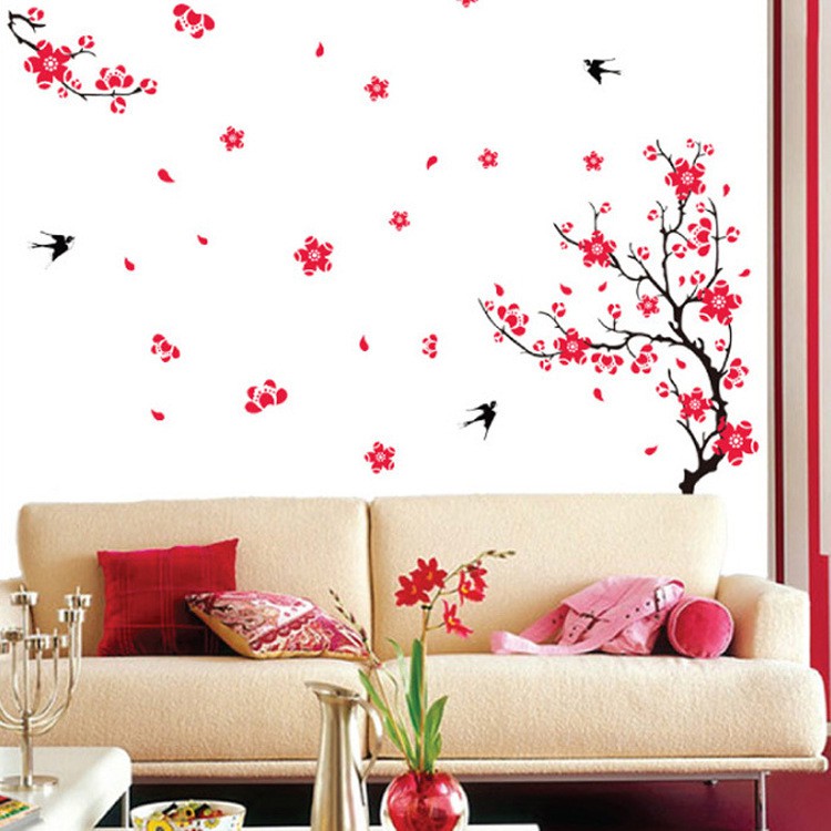 RELIZA Wall Sticker / Stiker Dinding 60X90 BUNGA SAKURA MERAH FLOWERS  AY818