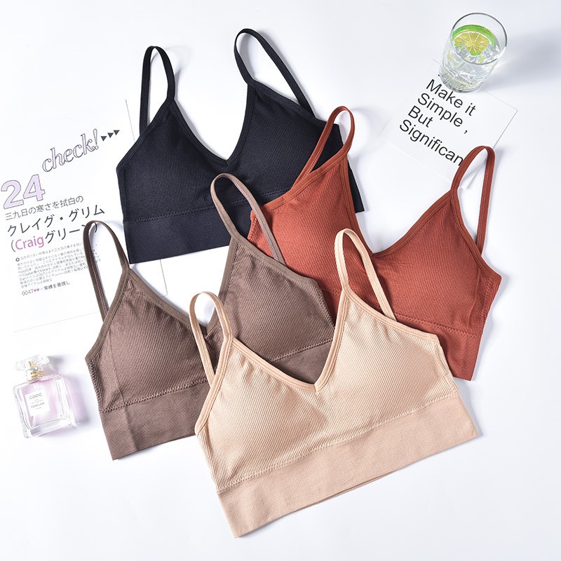 Blackpink Bra Sport Push Up Gaya Korea Elastis Untuk Wanita Bra Bralette Push Up V-Neck Korea Tanpa Kawat 1012