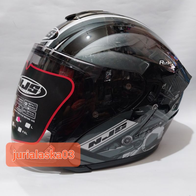 HELM NJS KAIROZ # RUSH BLACK  SILVER  | HALF FACE SINGLE VISOR TERLARIS