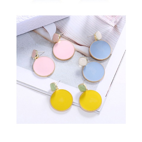 LRC Anting Tusuk Fashion Oil Drop Hit Color Geometric Round Alloy Earrings A61106