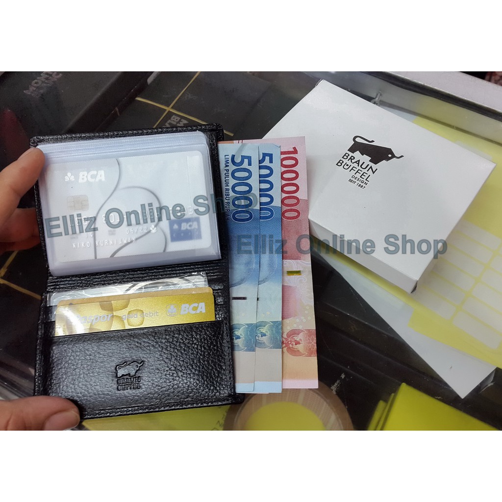 CARD HOLDER DOMPET KARTU KULIT BB 677 dengan Slot Uang Kertas - Hitam