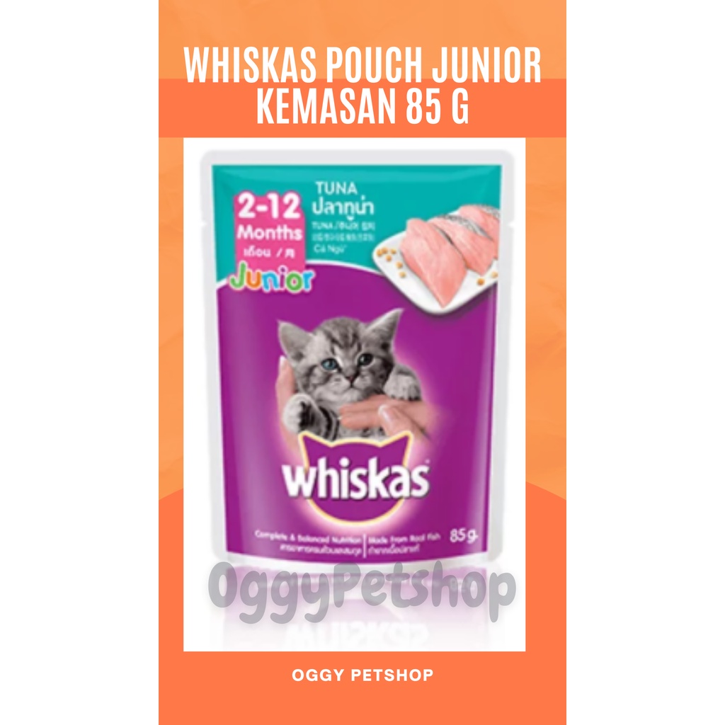 Whiskas Junior Pouch 80 gr - Makanan Kucing Wiskas Wiskash Tuna dan Mackerel