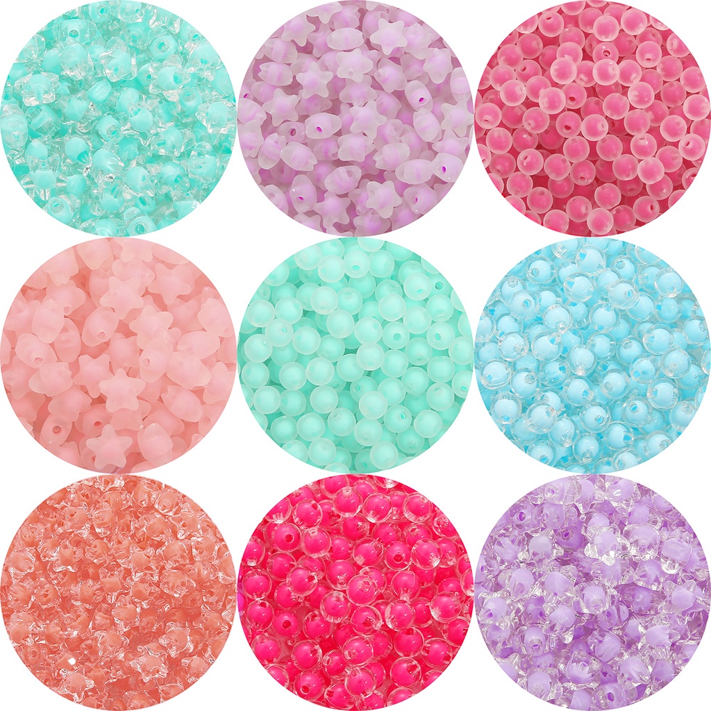 80pcs Multicolor Colorful With Hole Five-pointed Star Acrylic Matte Transparent Loose Beads For DIY Jewelry Bracelet Necklace Making