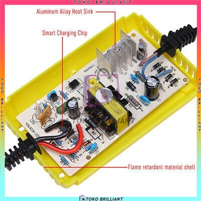 Charger Aki Portable 12V 2A Casan Accu Motor Mobil Sparepart Motor Listrik Colokan Indikator LED