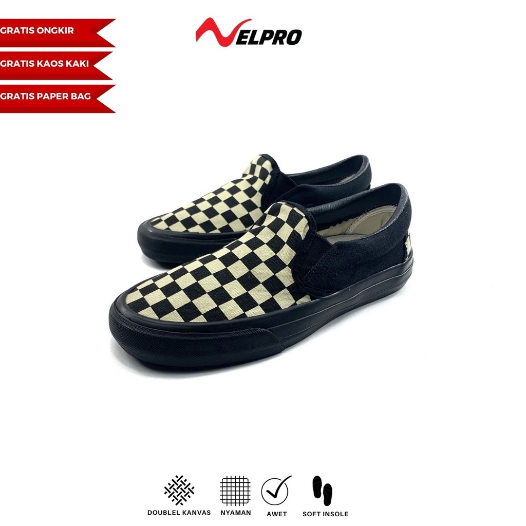 Velpro Slip On Checker Black | Sepatu Original | Sepatu Pria | Sepatu Wanita | Sepatu Sekolah | Sepa