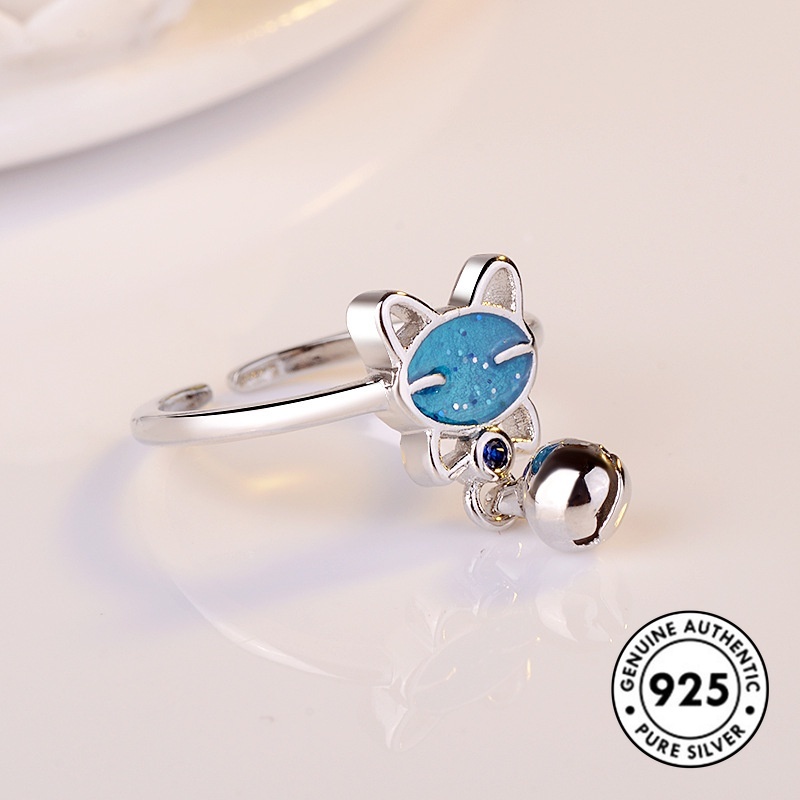 Cincin Desain Kucing Bahan S925 Silver Untuk Wanita