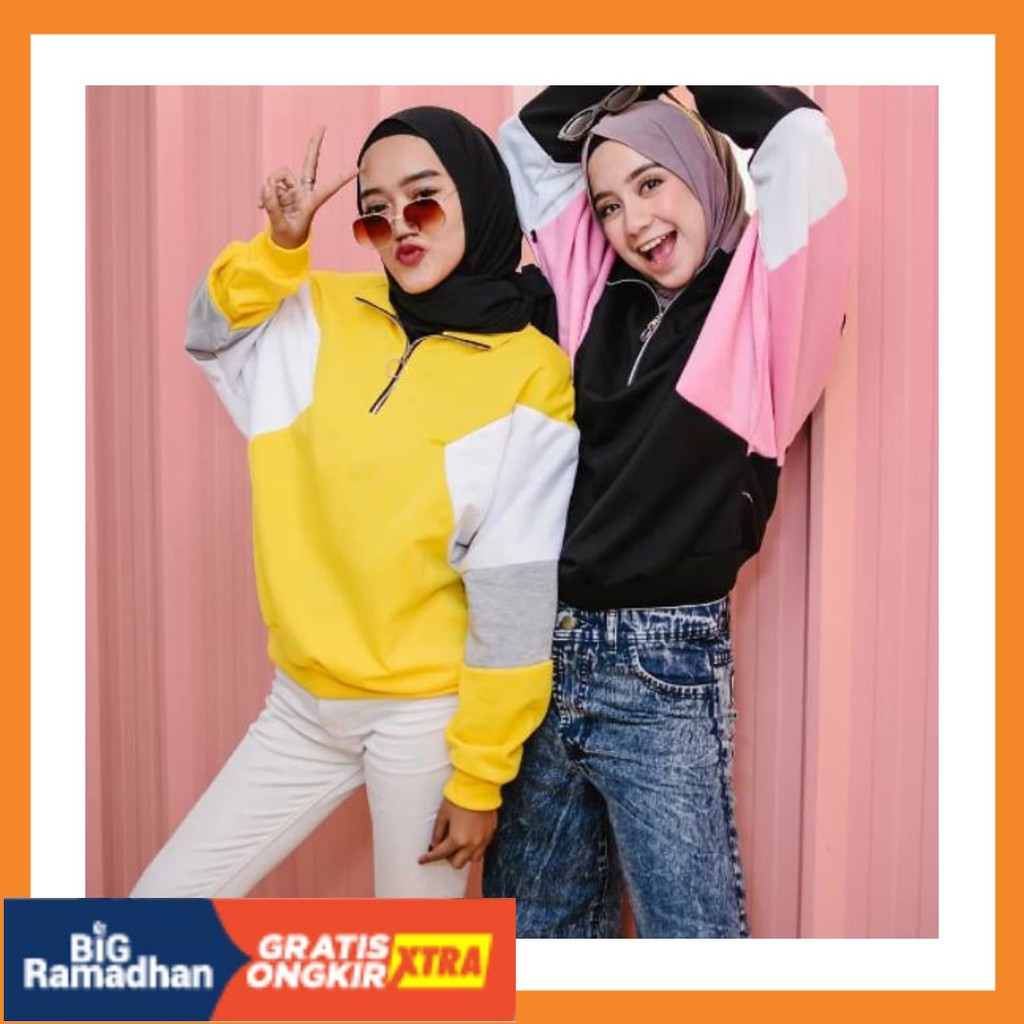 POLOS MOTIF MERAH PUTIH HITAM BIRU KUNING ASLI / SWEATER CEWEK | BEZKA OVERSIZE | SWEATER MURAH |