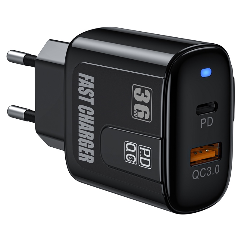 YLV 22.5W 30W 36W Kepala Charger Adaptor QC4.0 Universal Usb Port EU Plug Quick Charging Charger-AE86(36W) Hitam