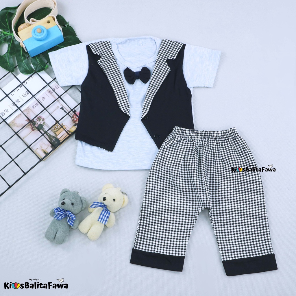 Setelan Rompi Baby Colin uk 3-18 Bulan / Export Class Set  Baju Bayi Laki Kaos Rompi Celana Lengan