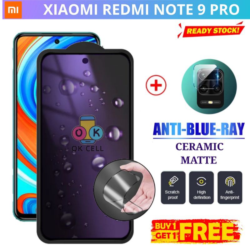 2in1- Tempered Glass Ceramic Anti Blue Light Matte Xiaomi Redmi Note 9 Pro Tg Anti Gores Radiasi