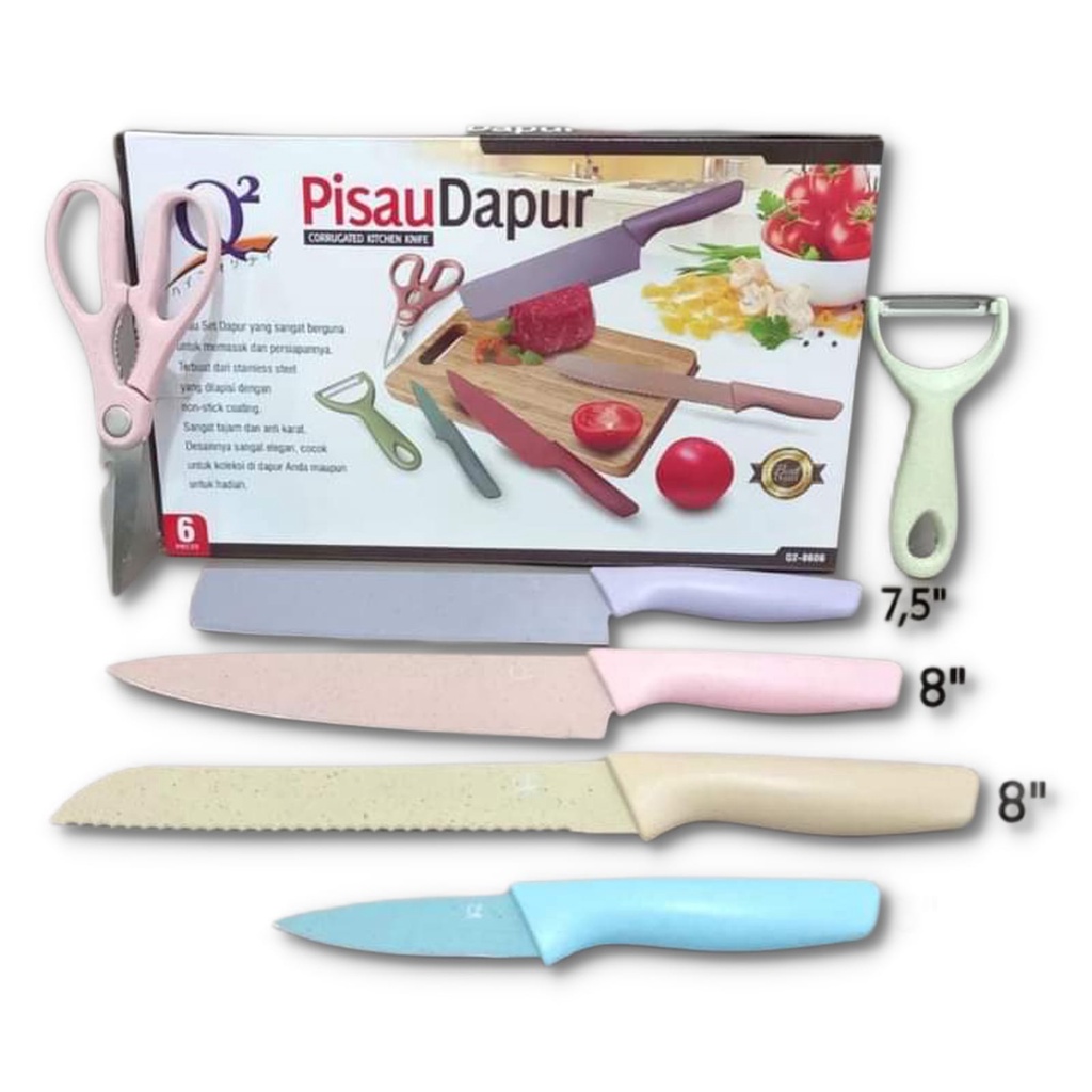 PISAU JERAMI WARNA / PISAU SET 6 IN 1 / PISAU JERAMI KERAMIK / PISAU JERAMI MULTIFUNGSI KITCHEN KNIFE STAINLESS GANDUM Q2-8606