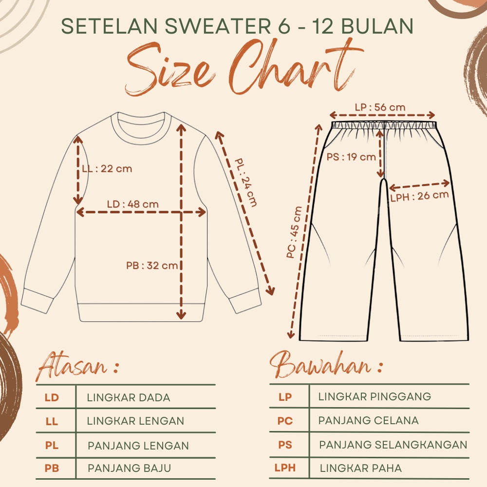 RG - Setelan Baju Tidur Anak Usia 6 - 12 Bulan - Sweater / Setelan Lengan Panjang