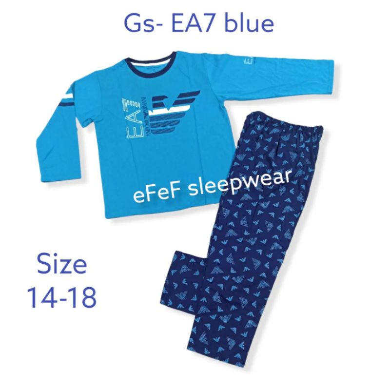 efef setelan kaos baju tidur anak laki-laki EA7 Blue Navy