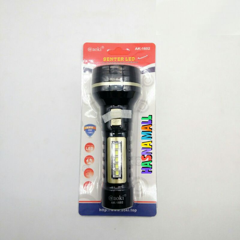 AOKI 1602 Senter tangan 8w+5smd rechargeable