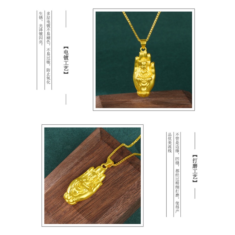 Kalung Dengan Liontin 3D Prodigy Buddha Gaya Retro Bahan Emas Emas Asli Kadar 375 Untuk Pria Dan Wanita