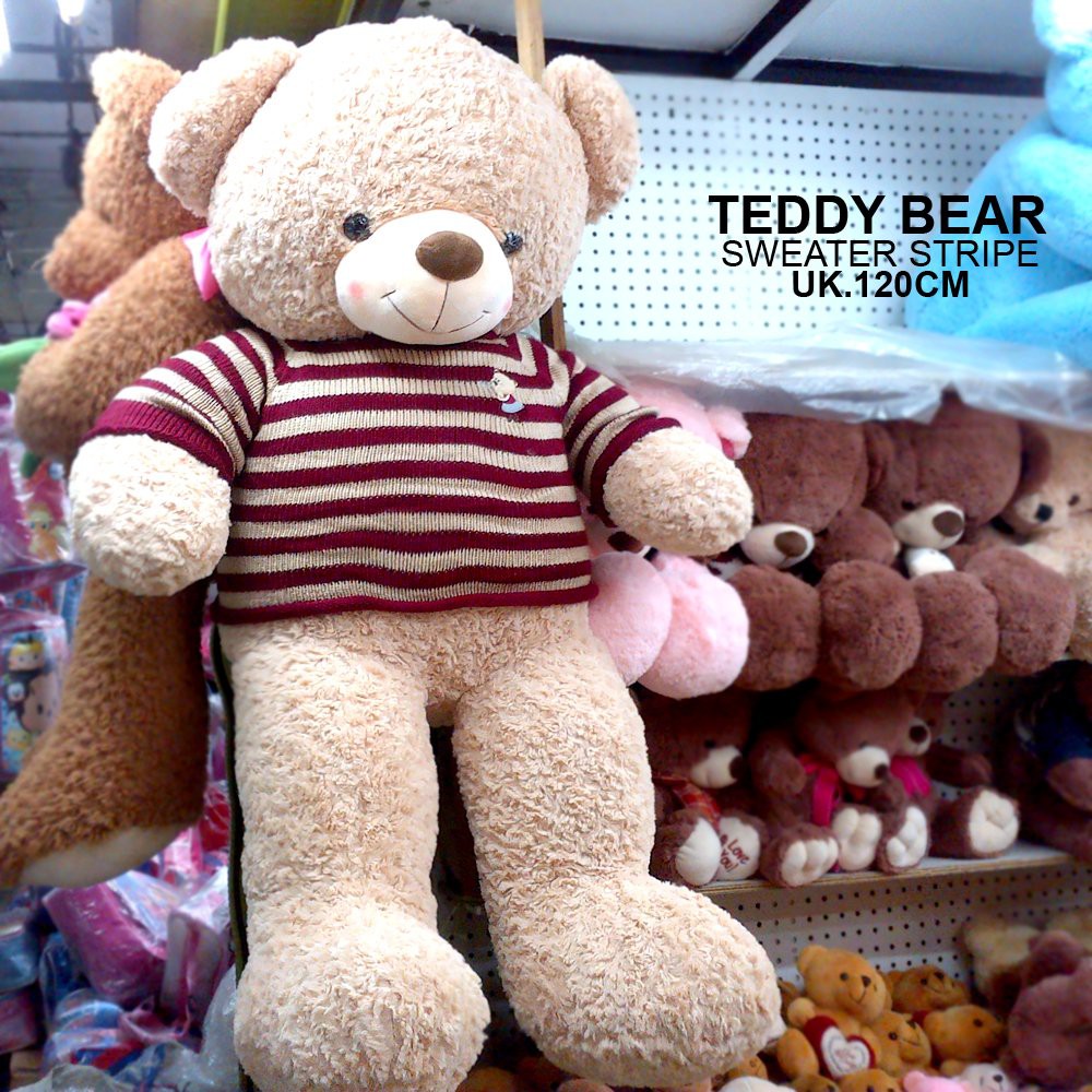 Boneka teddy bear sweater stripe jumbo giant 1,2 meter impor, teddy house impor brown hitam black