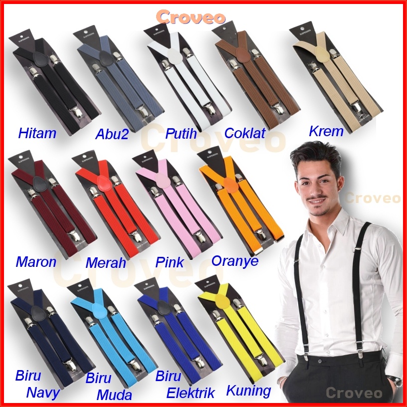 Suspender Bretel Dewasa Pria Wanita Tali Jojon 2,5 Cm Hitam Model Y Garter Ikat Pinggang Grosir Import Elastis Coklat Merah Biru Dasi Kupu Pesta Wisuda Aksesoris Pengantin Wedding Bowtie Murah Ospek Pernikahan Inch set Paket anak sabuk x Gasper Fit XL