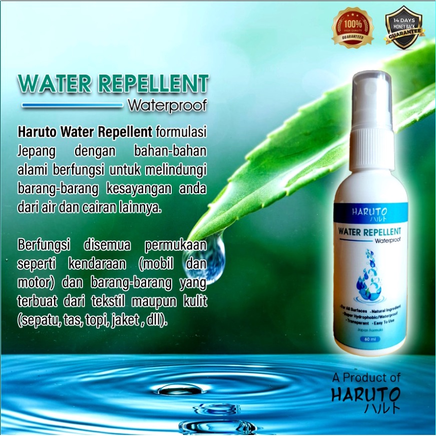 Water repellent by Haruto spray anti air for all surfaces untuk body dan kaca mobil/motor,sepatu,tas,topi,jaket,dll