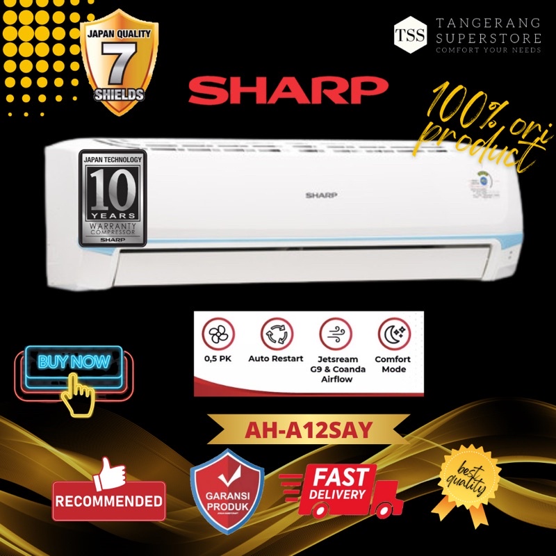 AC SHARP STANDARD 1.5 PK AH-A12SAY FAST COOLING R32 THAILAND AIR CONDITIONER AC SATU SETENGAH PK