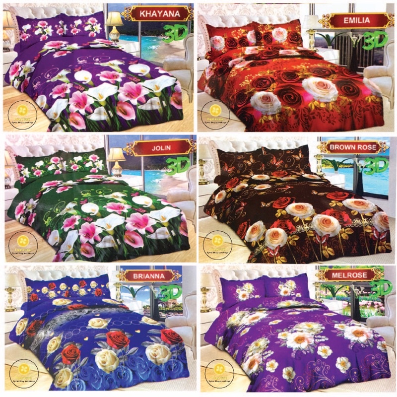 Sprei BONITA Motif Terbaru Bunga 3D Disperse (BISA COD) Brown Rose, Beautiful Paris, Emilia, Melrose, Brianna, Jolin, Khayana