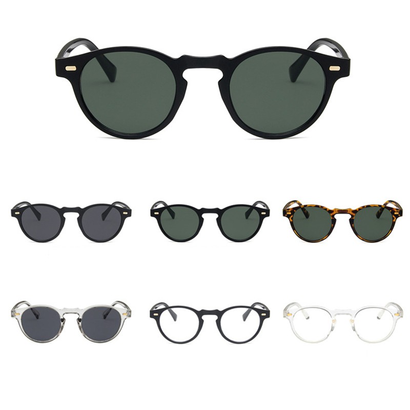 Bayar di Tempat Retro Gaya Bulat Small Kacamata Hitam Wanita/Pria Sunglasses