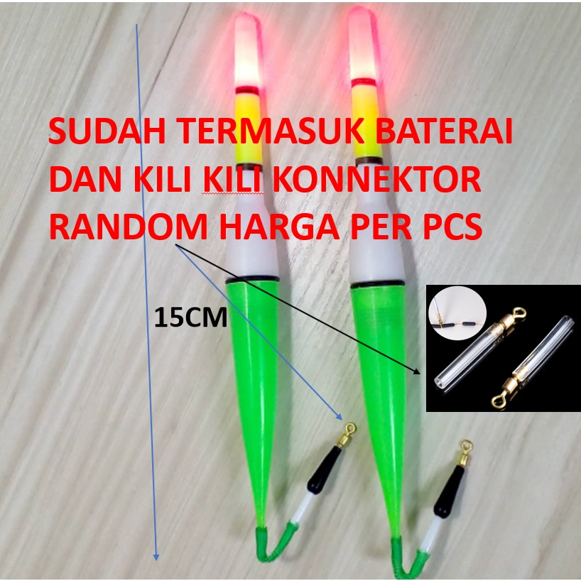 Kambangan Pancing Pelampung Pancing 15cm Led+Baterai dan Konnektor Alat Pancing Ikan Pelampung Led