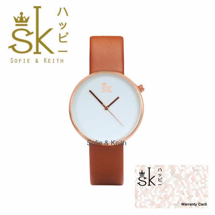 SK [ Cokelat ] Jam Tangan Water Resistant Pria &amp; Wanita Fashion Strap Leather - SK_813