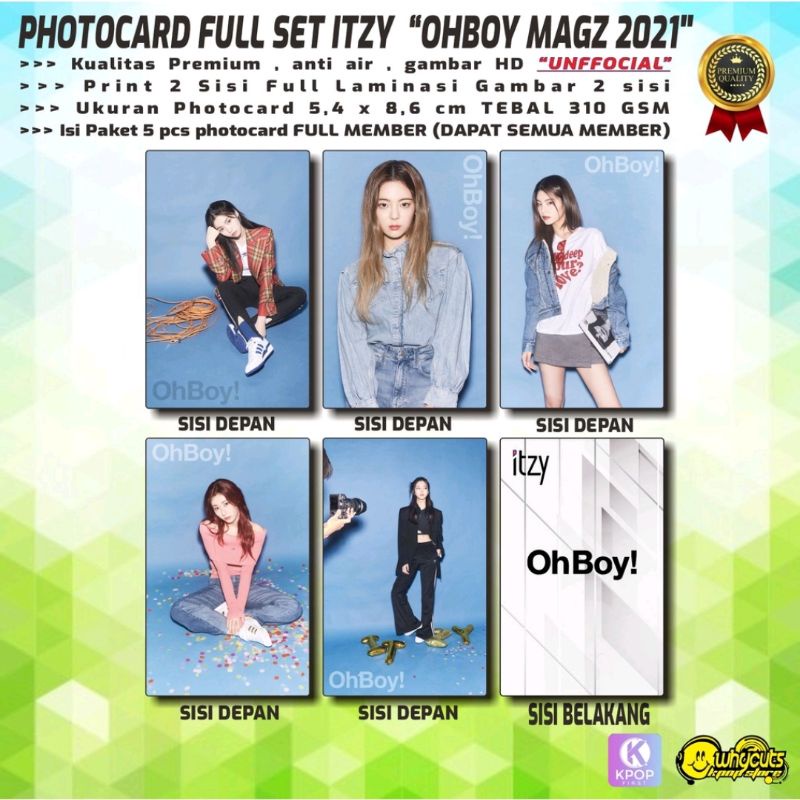 PHOTOCARD FULL SET KPOP PREMIUM ITZY // ADVENTURE OF ITZY // CRAZY IN LOVE // OHBIY MAGAZ 2021 // Print 2 sisi full laminasi