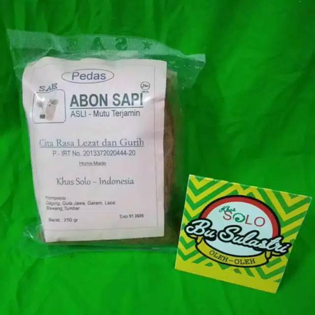 

ABON SAPI SAE 250 GRAM RASA PEDAS OLEH OLEH KHAS SOLO