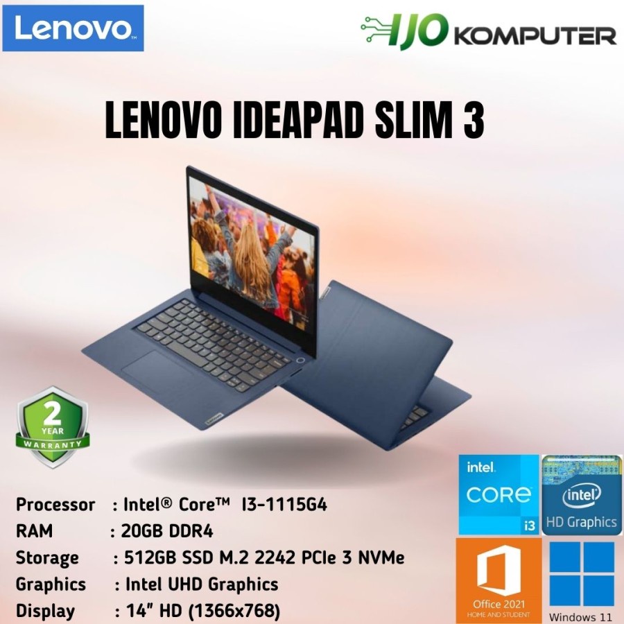LAPTOP LENOVO IDEAPAD SLIM 3 - I3 1115G4 20GB 512GB SSD FHD WIN11 OHS