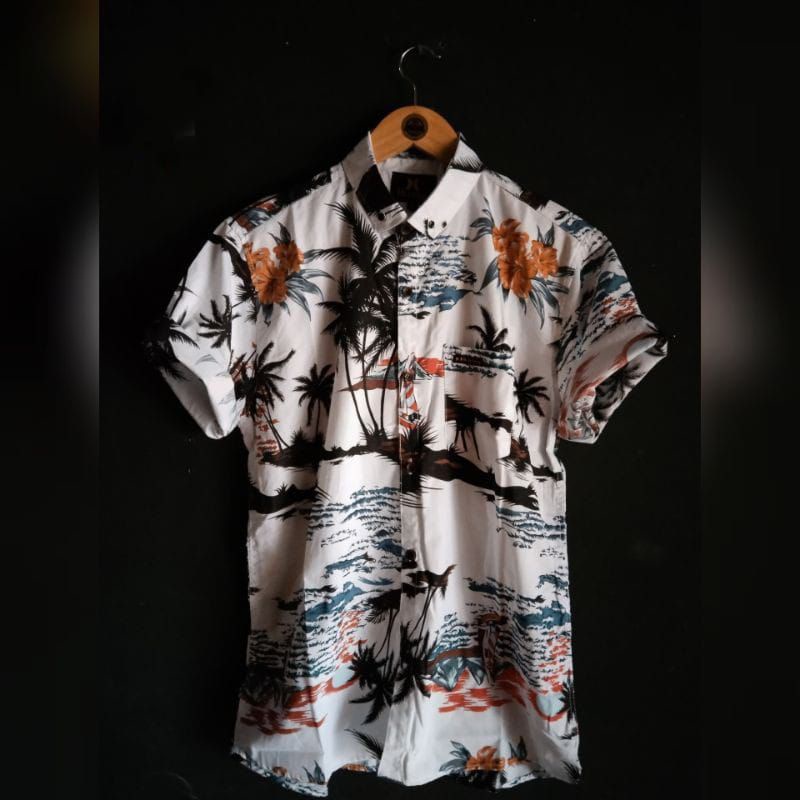 Termurah ) KEMEJA HEM BAJU PAKAIAN SURFING MOTIF PRIA COWOK DISTRO PANTAI HAWAII LENGAN PENDEK KASUAL