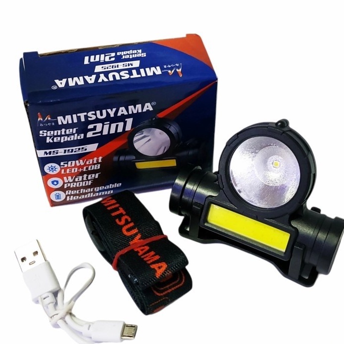 COD Senter Kepala LED Rechargeable Headlamp Mitsuyama MS-1925 50 watt CAHAYA PUTIH