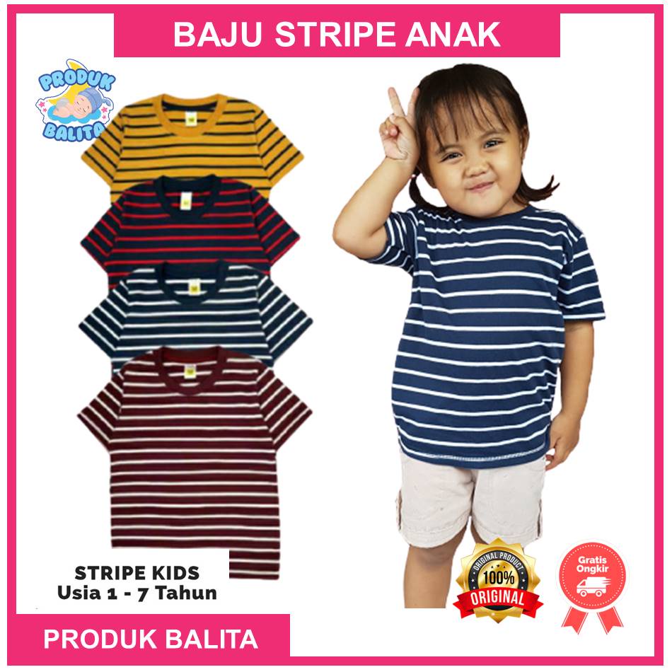 Kaos Anak Stripe Salur Garis  Kaos Anak Laki Laki Perempuan Tshirt Distro Premium Catton Combed 30S Usia 1-7 Tahun