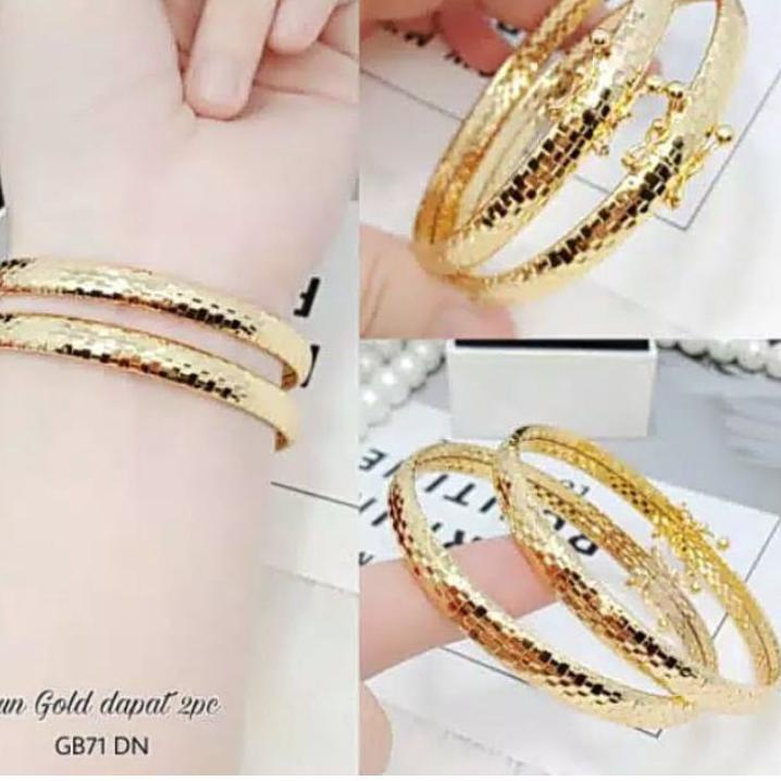 Telah Hadir.. gelang tangan kolong 2pcs gelang keroncong kolong isi 2 perhiasan wanita titanium gold