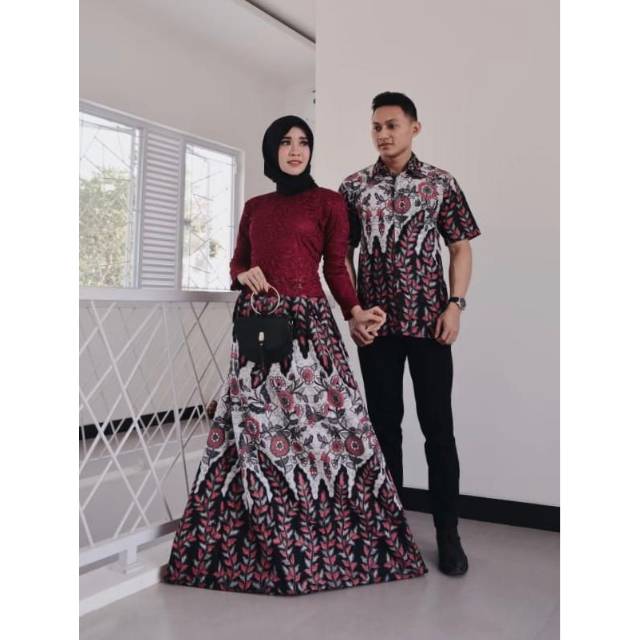BAJU BATIK COUPLE  Maroon/ Gamis couple  / Batik pasangan