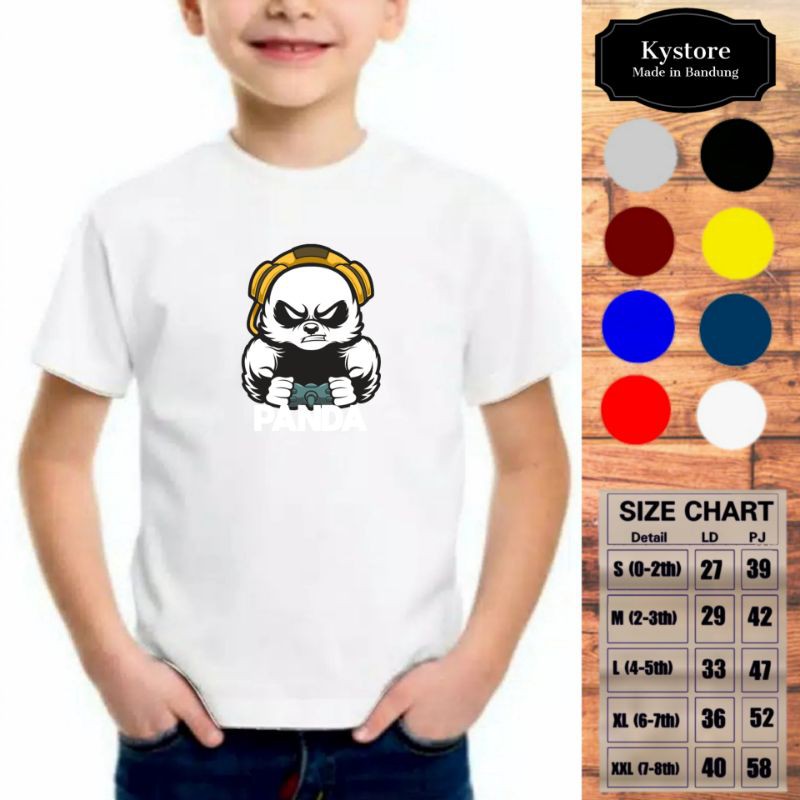 Kaos anak laki-laki motif panda Combad 30s size S,M,L,XL,X - kystore