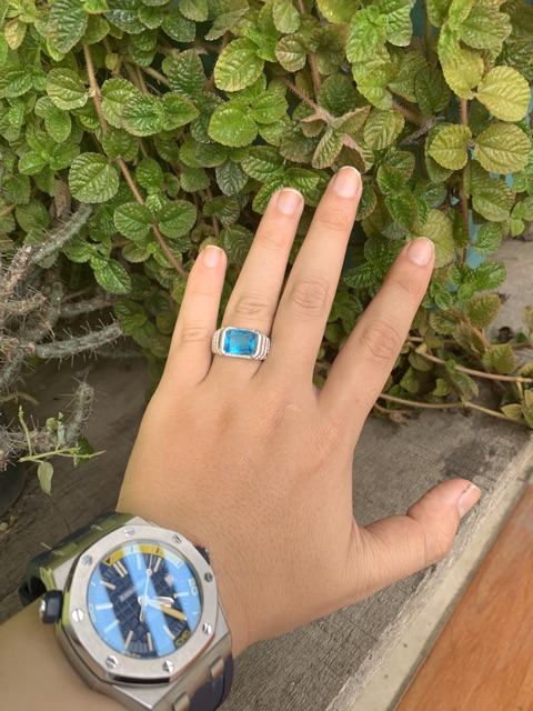 Cincin Pria Perak Topaz Sky Blue Cutting Mewah Berkelas Kantoran Simple Elegan Minimalis