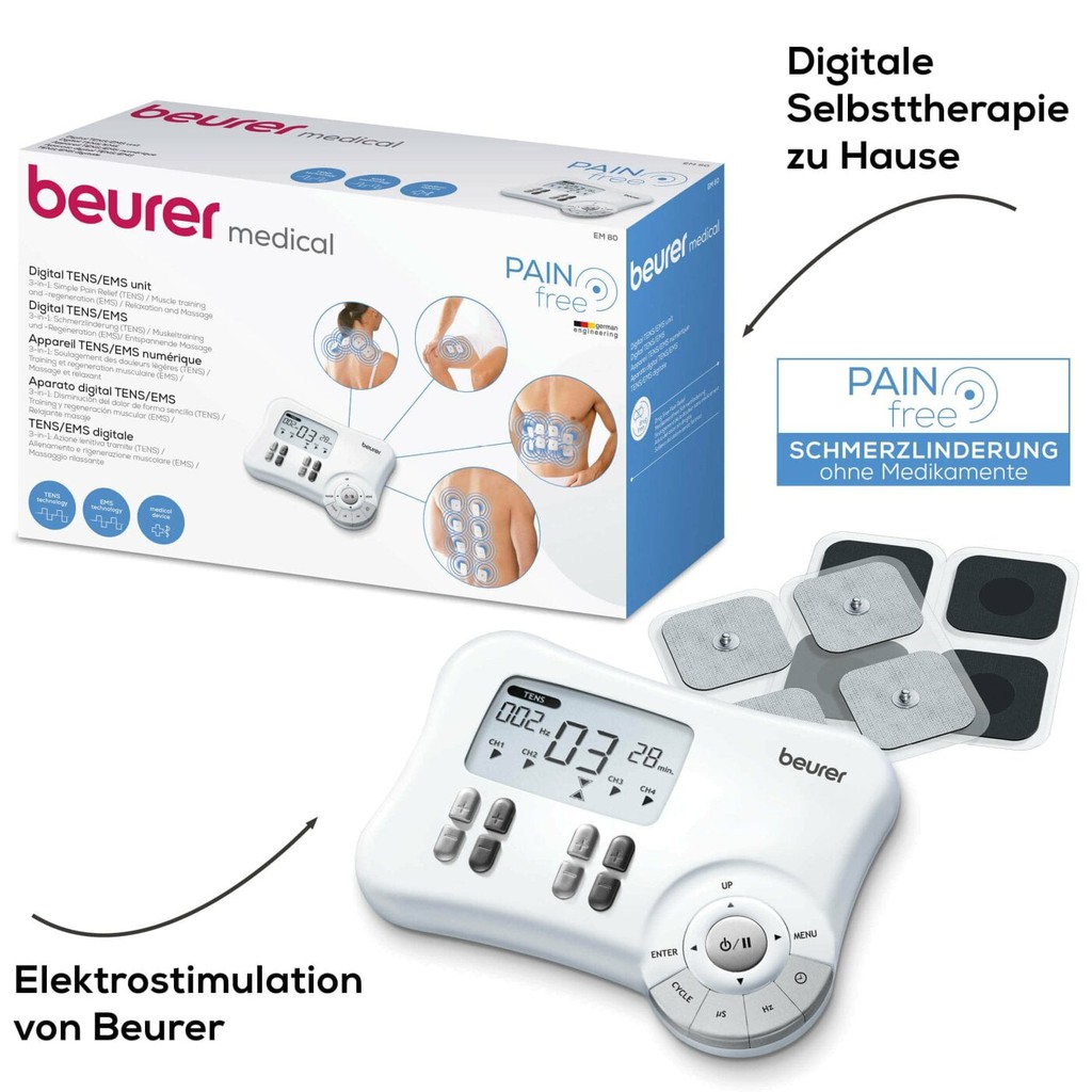 Beurer EM 80 / EM-80 / EM80 3-in-1 Digital TENS/EMS - Terapi Nyeri dan Stimulasi Otot / Fisioterapi TENS / EMS