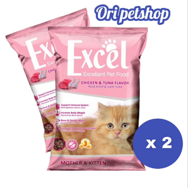 ( 2x )Excel 500gr Mother &amp; Kitten Makanan Anak Kucing