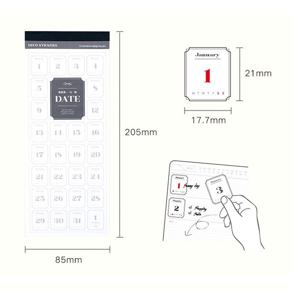 Lanfy 365hari Tanggal Stiker Perekat Diri Jurnal Scrapbooking Stiker Perah Planner Perlengkapan Alat Tulis Kantor Kalender Stiker