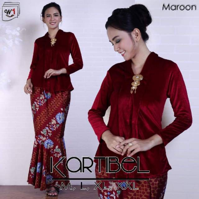 Kebaya kartini beludru / rok duyung maroon